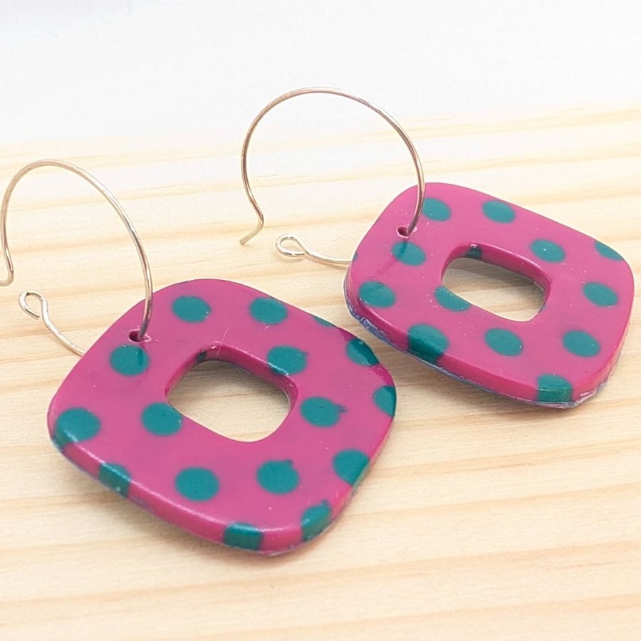 Hot pink dotty reversible earrings 