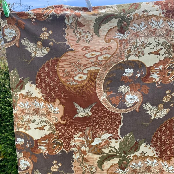 Large Piece Cottage Core Chinoiserie Bird Brown and Grey SANDERSON Fabric
