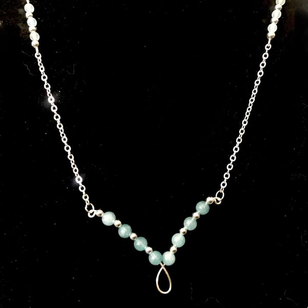 Silver 16” Beautiful Semi Precious Aquamarine Beads 