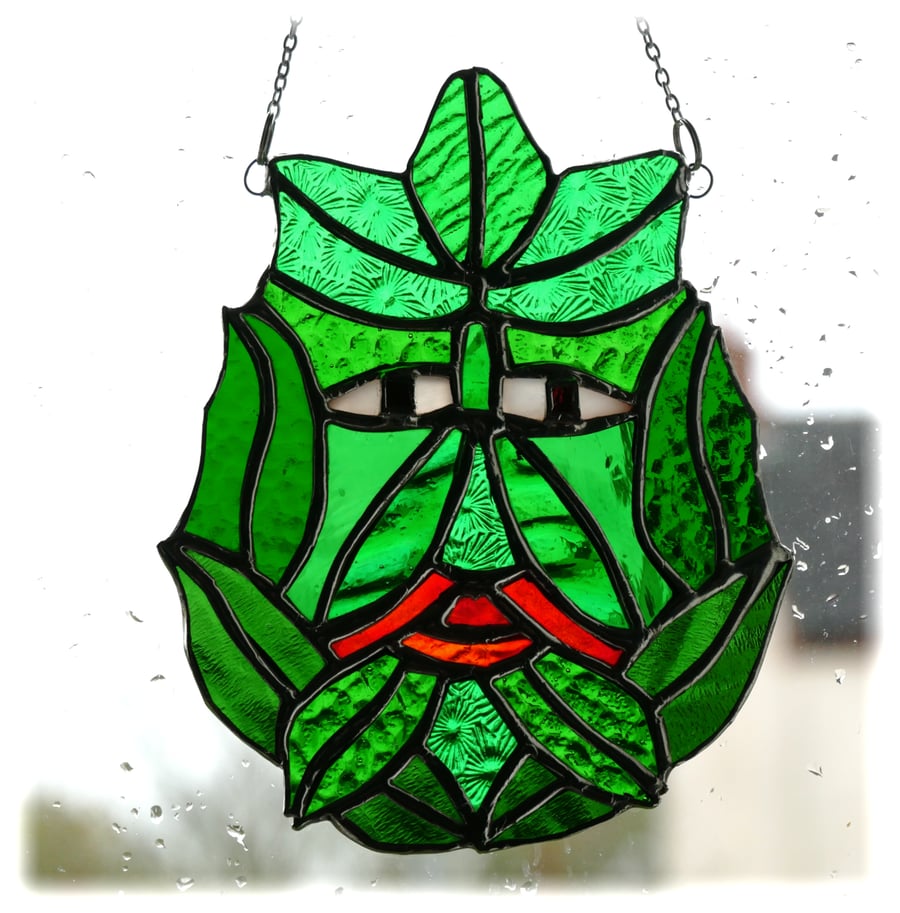 Green Man Stained Glass Suncatcher Greenman Nature Forest Spirit