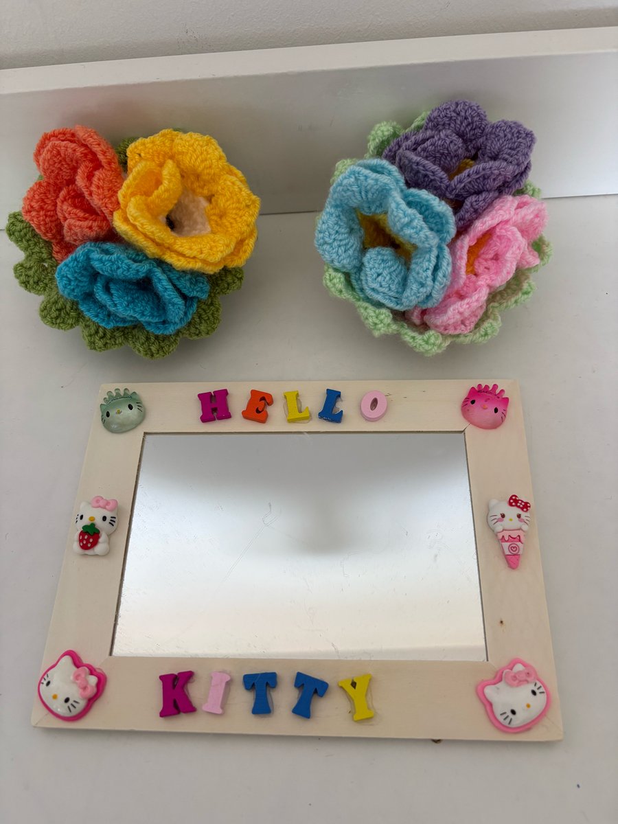 Hello Kitty decorated wooden mirror. 
