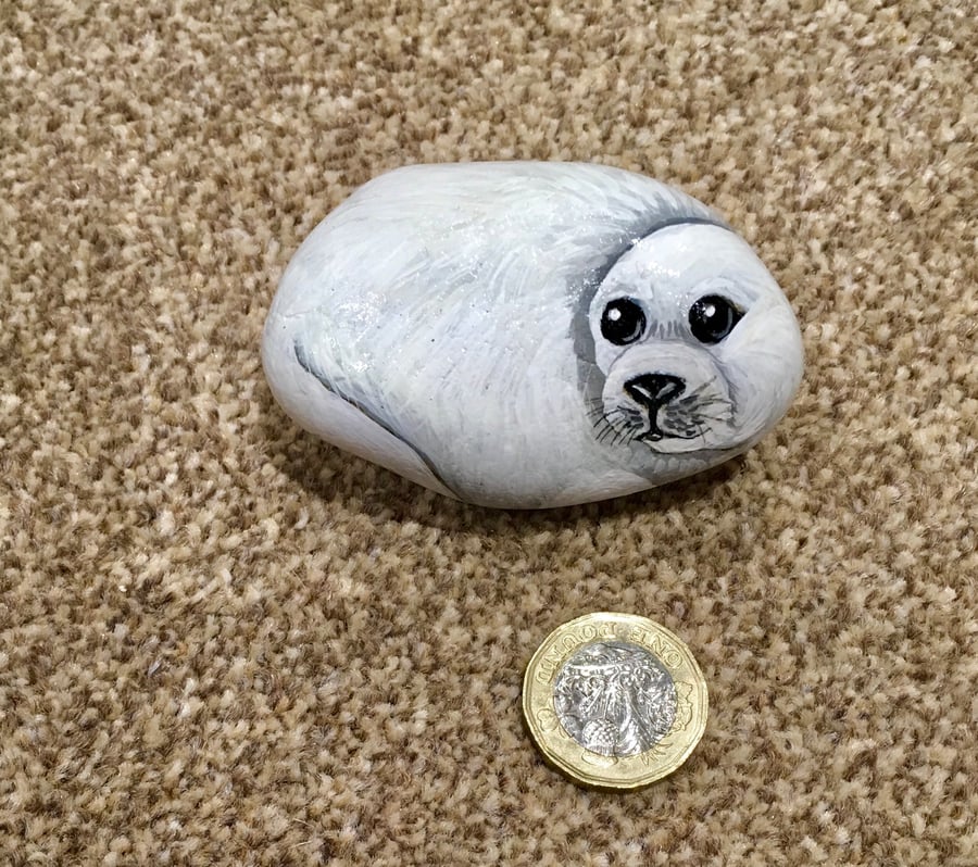 Seal painted pebble garden rock art wildlife gift sea theme 