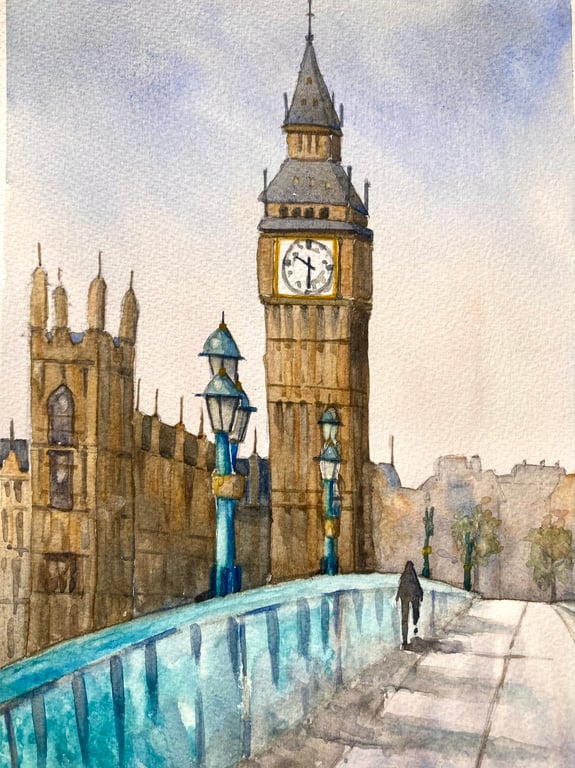 Big Ben from Westminster Bridge London original fine art watercolour painting 