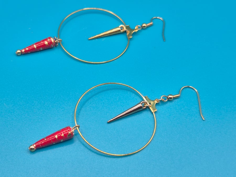 Quirky hoop earrings with paper bead and preloved bead
