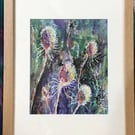 Original Mixed Media Painting, Teazles Framed 