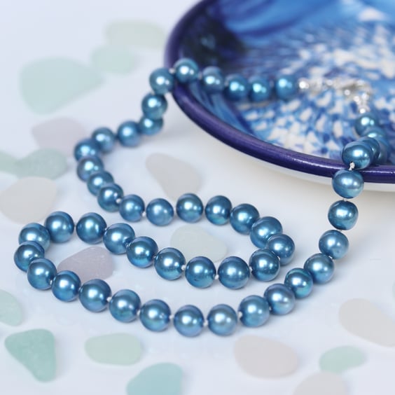 Electric Blue Freshwater Pearl Necklace