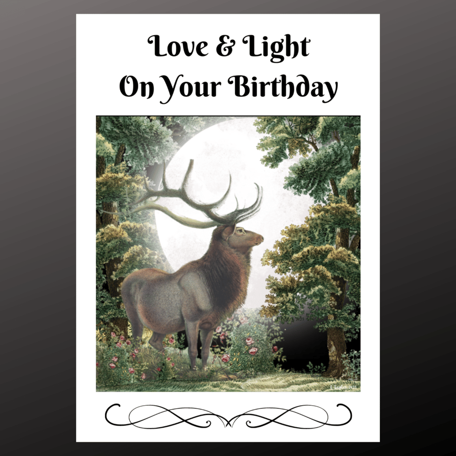 Moonlight Stag Birthday Card Love & Lighit Personalised Seeded Option Celestial 