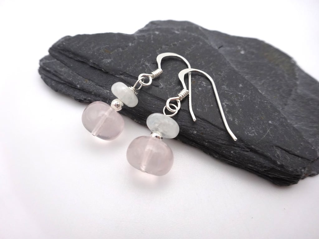 Rose quartz and moonstone earrings