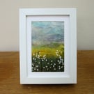 EMBROIDERED LANDSCAPE OF GOLDEN FIELDS.  Framed art  embroidery.