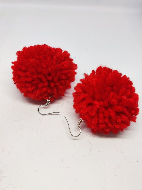 Red pom pom earrings 