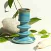 Aqua Blue Candlestick Candleholder Ceramic Wheelthrown Stoneware