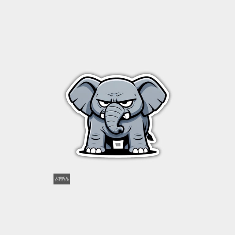 Funny Novelty Vinyl Sticker - Grumpy Elephant     