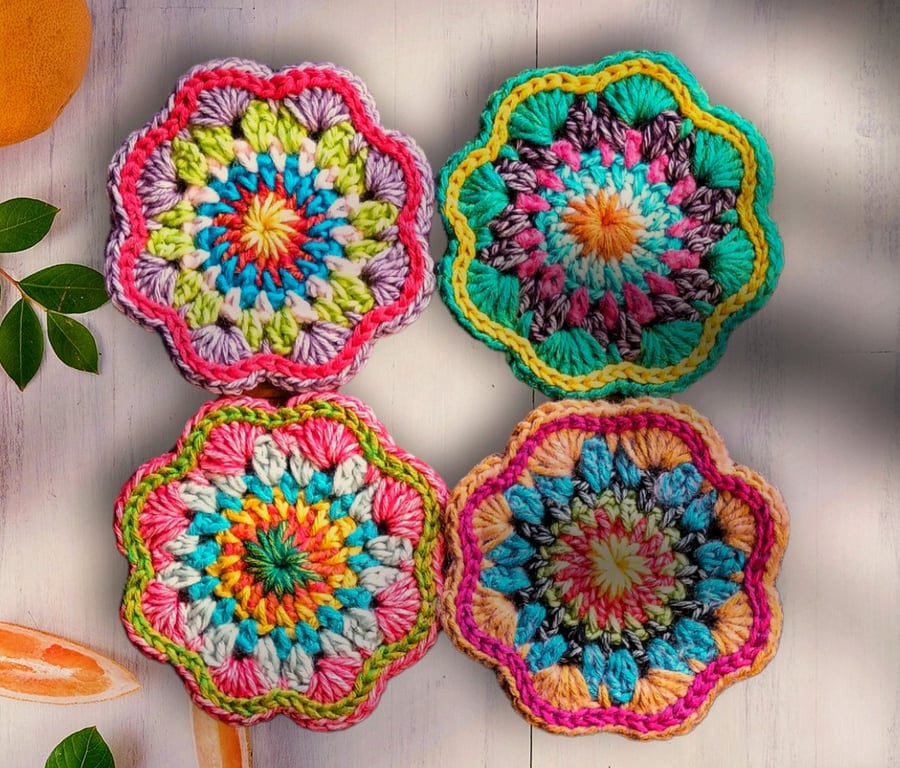 crochet flower mandala coasters