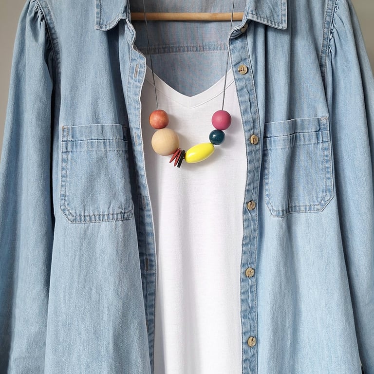 Boba - Bright and funky lightweight beaded necklace made from recycled beads