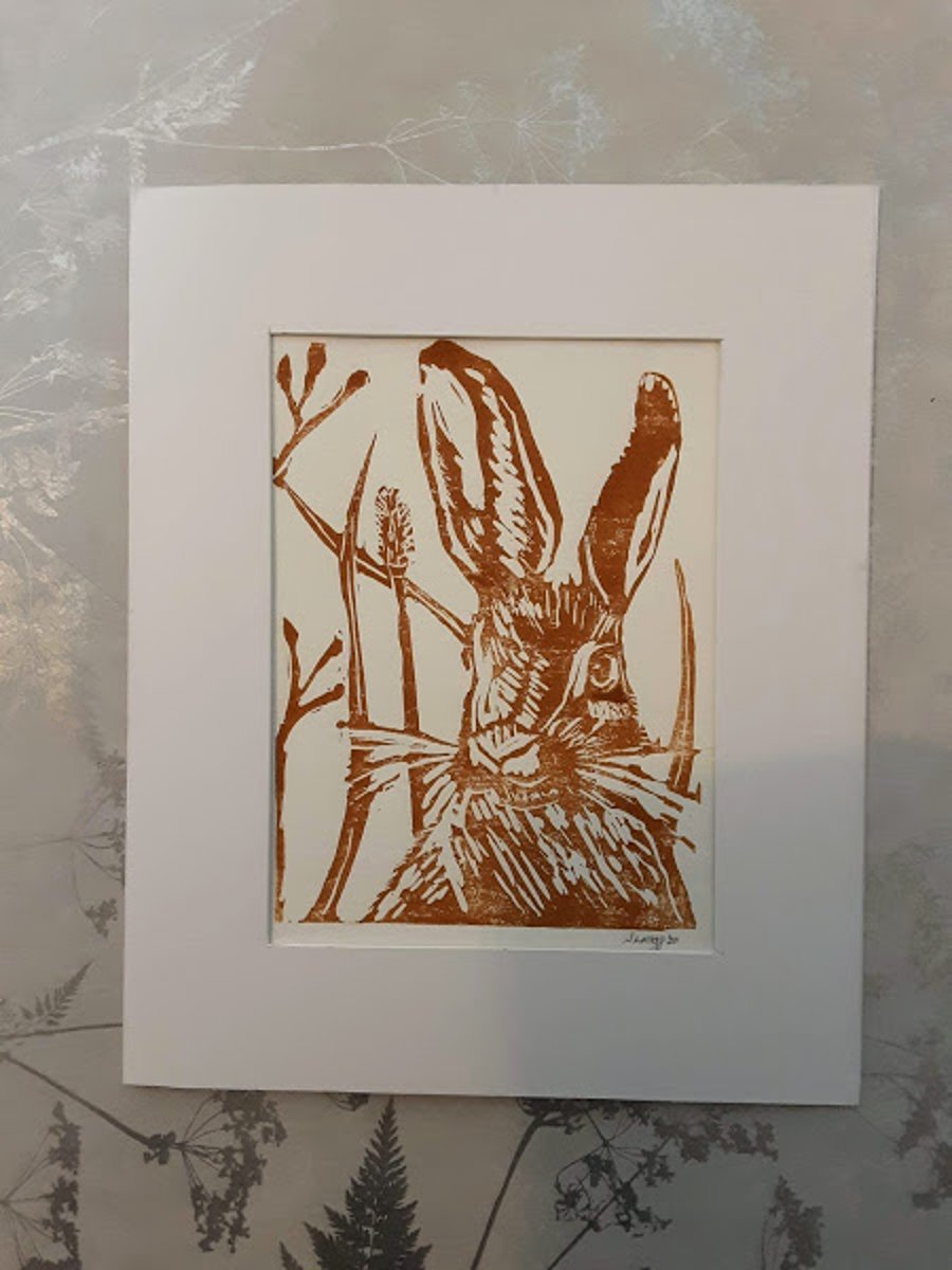Light Brown Hare Linoprint