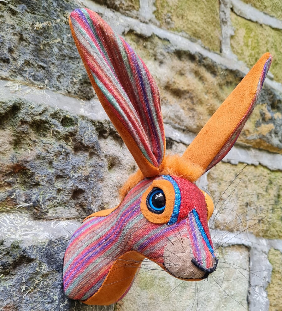 Faux hare head wall mount in multi coloured lurex - Ziggy Haredust