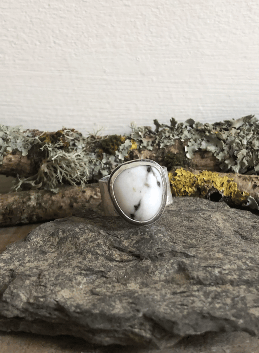 White Buffalo Turquoise Ring - Statement Ring - Turquoise Ring