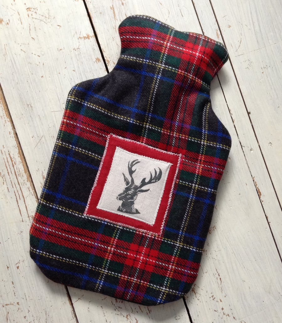Hand printed stag hot water bottle cover