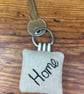 Keyring, Home & heart keyring, New home, Embroidered linen & lavender - Image 2