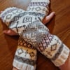 Unique knitted winter wrist warmers, fingerless gloves white multi size s-m