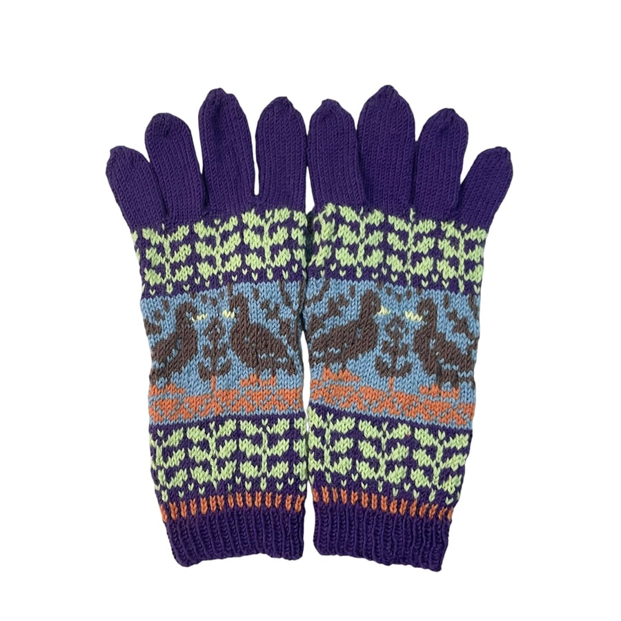 Image of Hand knitted wool duck gloves, merino wool winter accessories fairisle gloves, 
