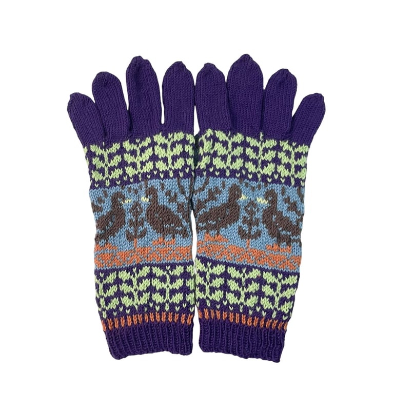 Hand knitted wool duck gloves, merino wool winter accessories fairisle gloves, 