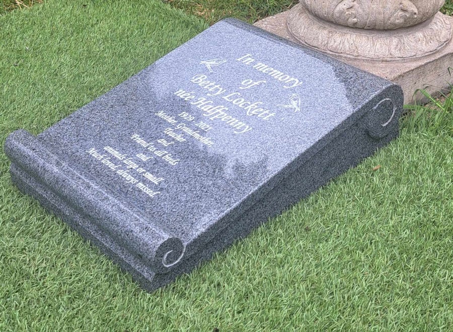 Memorial SCROLL Marker Slanted Wedged Grave Plaque Stone Slanted Wedged Cemetery