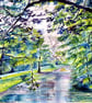  Framed Landscape Impressionist Watercolour Painting River Walk In Summer - Image 1