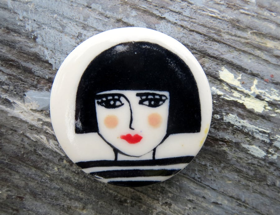 Black &  White Girl Brooch 