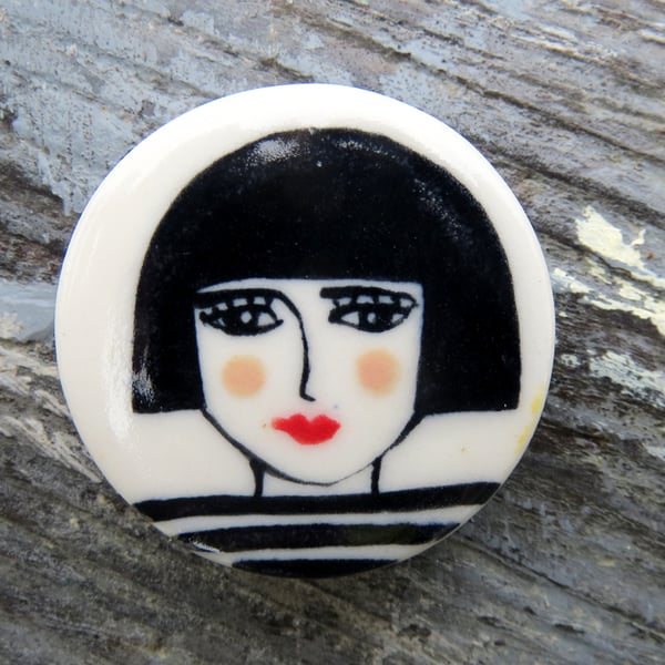 Black &  White Girl Brooch 