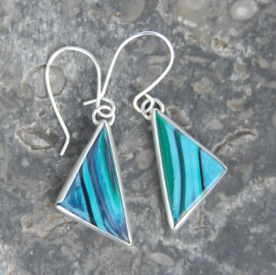 Bowlerite earrings - turquoise and emerald triangles