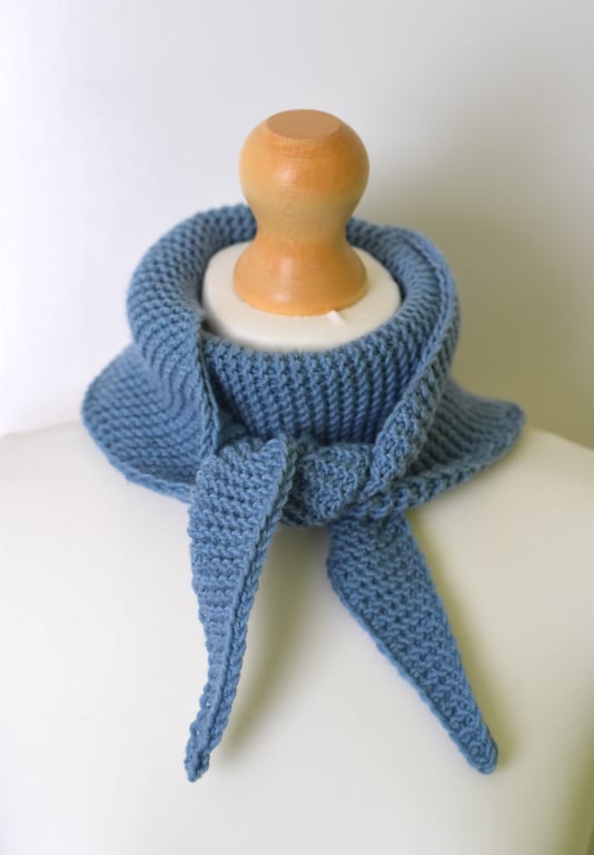 Hand Knitted Light Blue Merino Wool Scarf - Neck Wrap in Big Merino Yarn