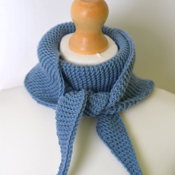 Hand Knitted Light Blue Merino Wool Scarf - Neck Wrap in Big Merino Yarn
