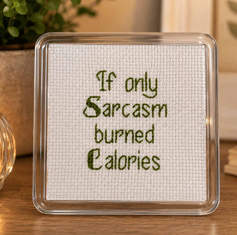 Handmade Cross Stitch Coaster – Funny Sarcastic Quote Gift