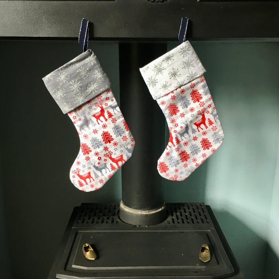 Scandinavian Inspired Christmas Stocking with contrasting trim FREE POST 