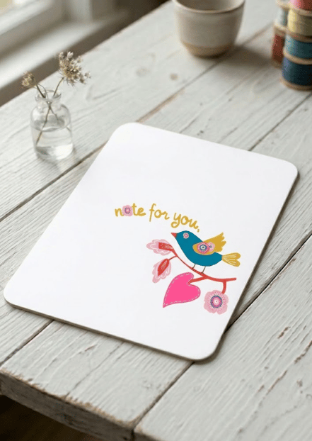 Note for You Bird Illustrated Postcard - Note Card – A6 Folk Floral Design