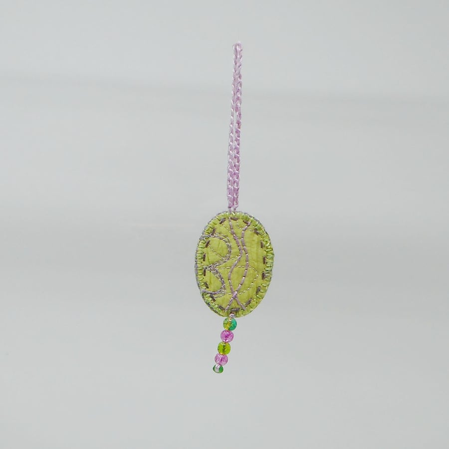 Mint Julep - hand embroidered hanging ornament with glass beads