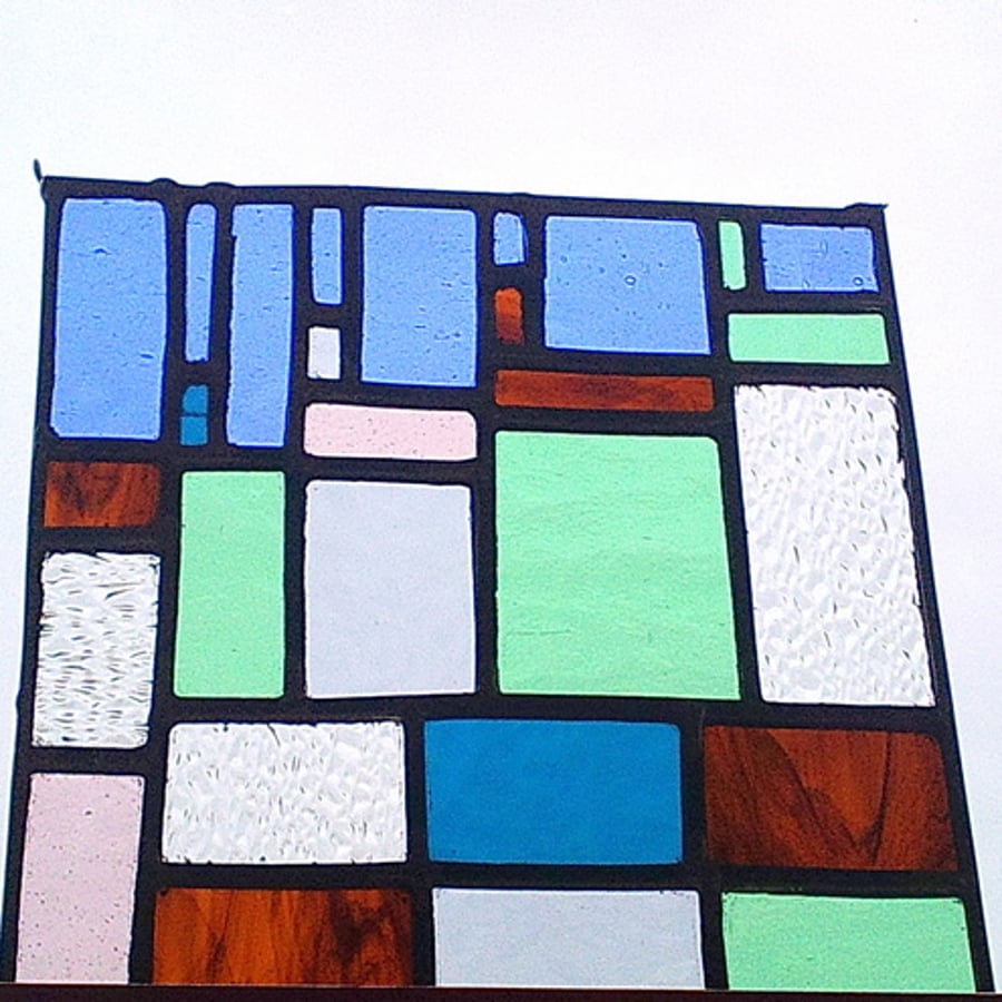 Houses going up the hillside, Stained Glass Panel