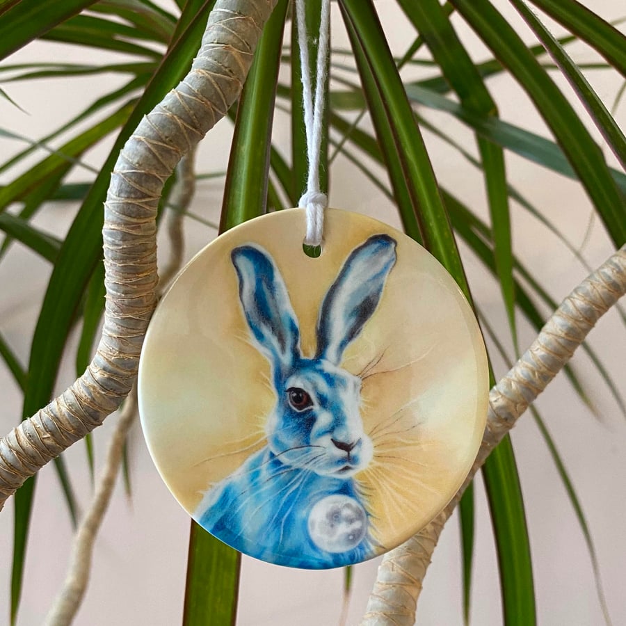 Perfectly Imperfect - Lunar Hare ceramic ornament - a 'second'