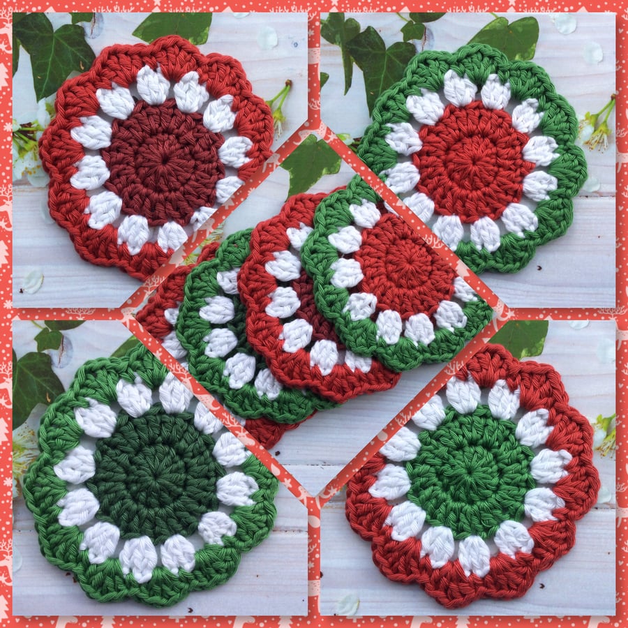 Crochet Christmas Coasters a Set of 4