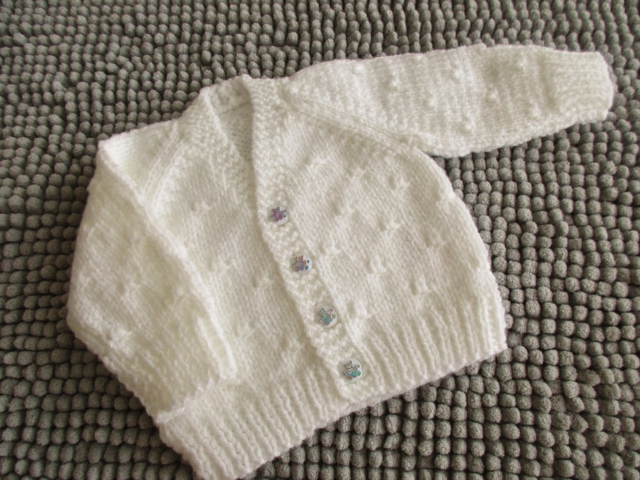 14" Newborn Baby Boys Knots Patterned Cardigan (White)