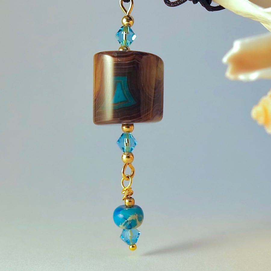 Agate Dowsing Pendulum Necklace With Crystals On Long Cord, Spiritual Gift