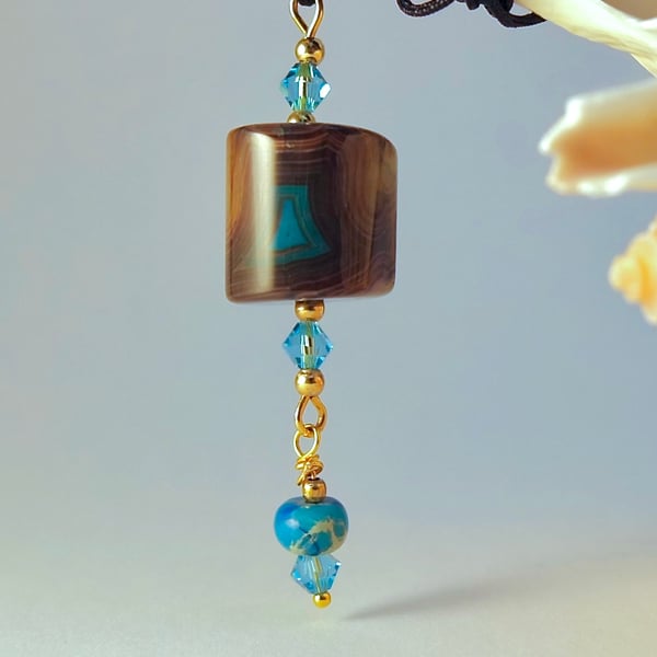 Agate Dowsing Pendulum Necklace With Crystals On Long Cord, Spiritual Gift