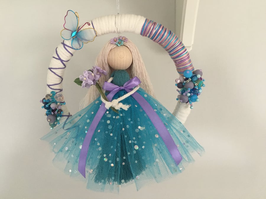 Beautiful macrame fairy doll beaded wall hanging, nursery decor, new baby gift 