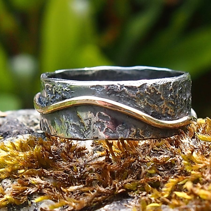 Granite River - Sterling Silver and Gold Ring