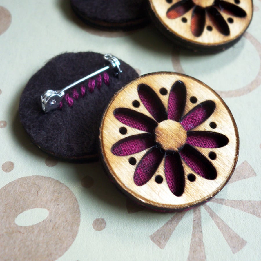 Wooden Flower Brooch