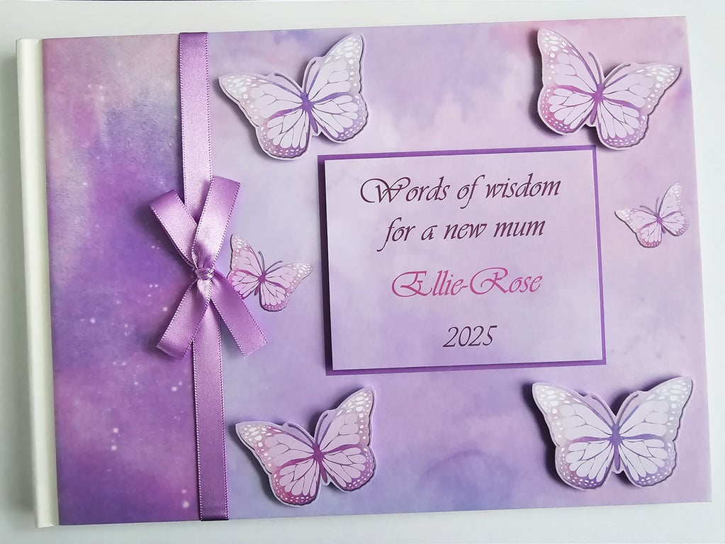 Butterfly birthday guest book, lilac butterflies guest book, butterfly party 