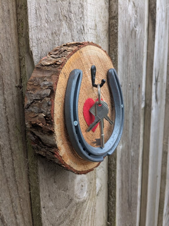 Rustic key hook, made from Exmoor Forest wood, and genuine horse shoe.