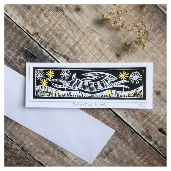 'Springtime Hare' blank bookmark card (birthdays and other occasions)