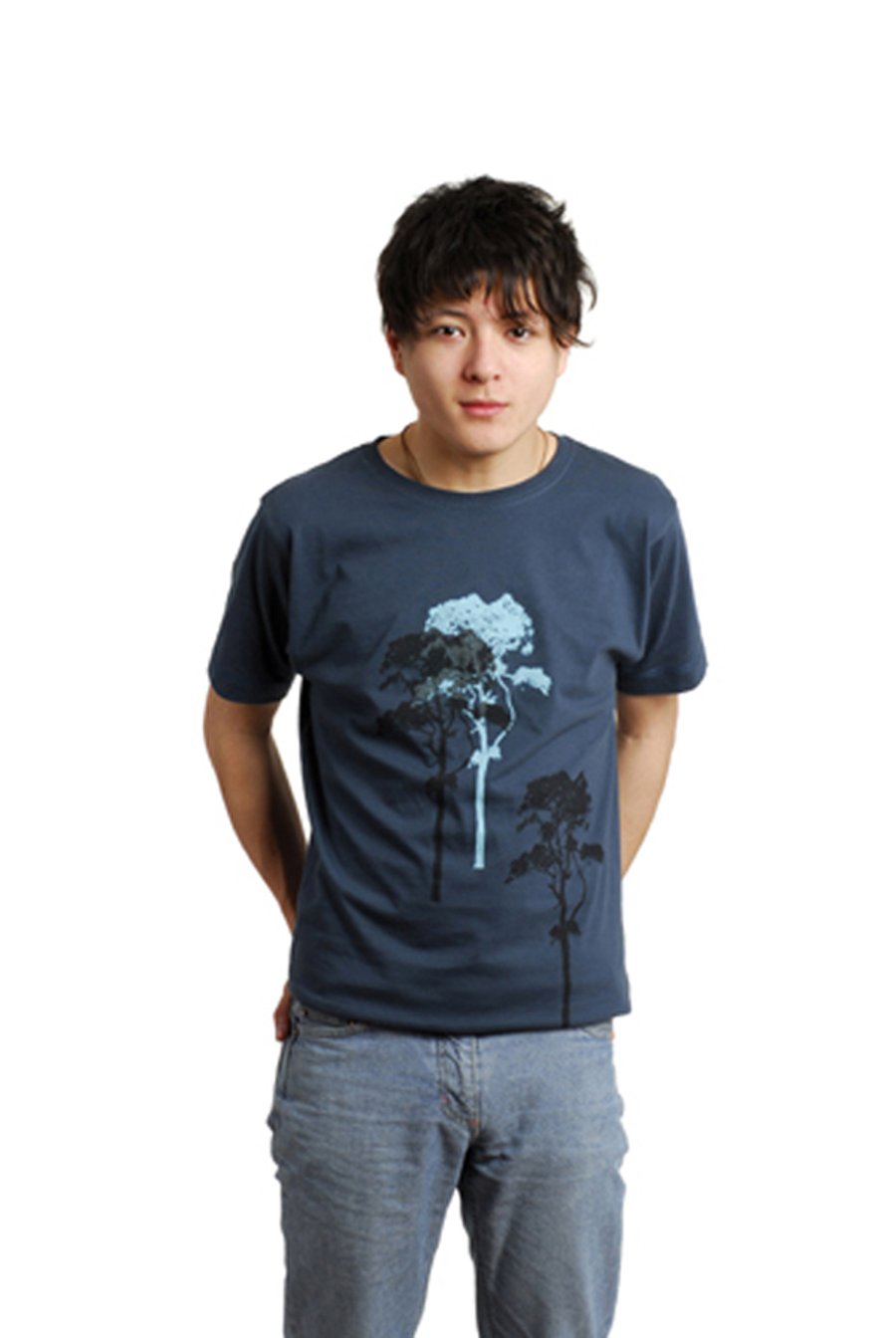 3 Trees Mens Denim Blue Organic T shirt